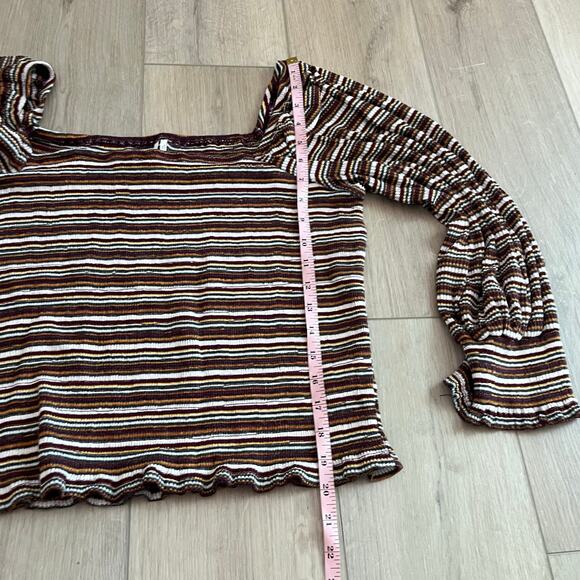 Anthropologie Women’s Smocked Striped Top Puff Sleeves XL - Picture 7 of 7